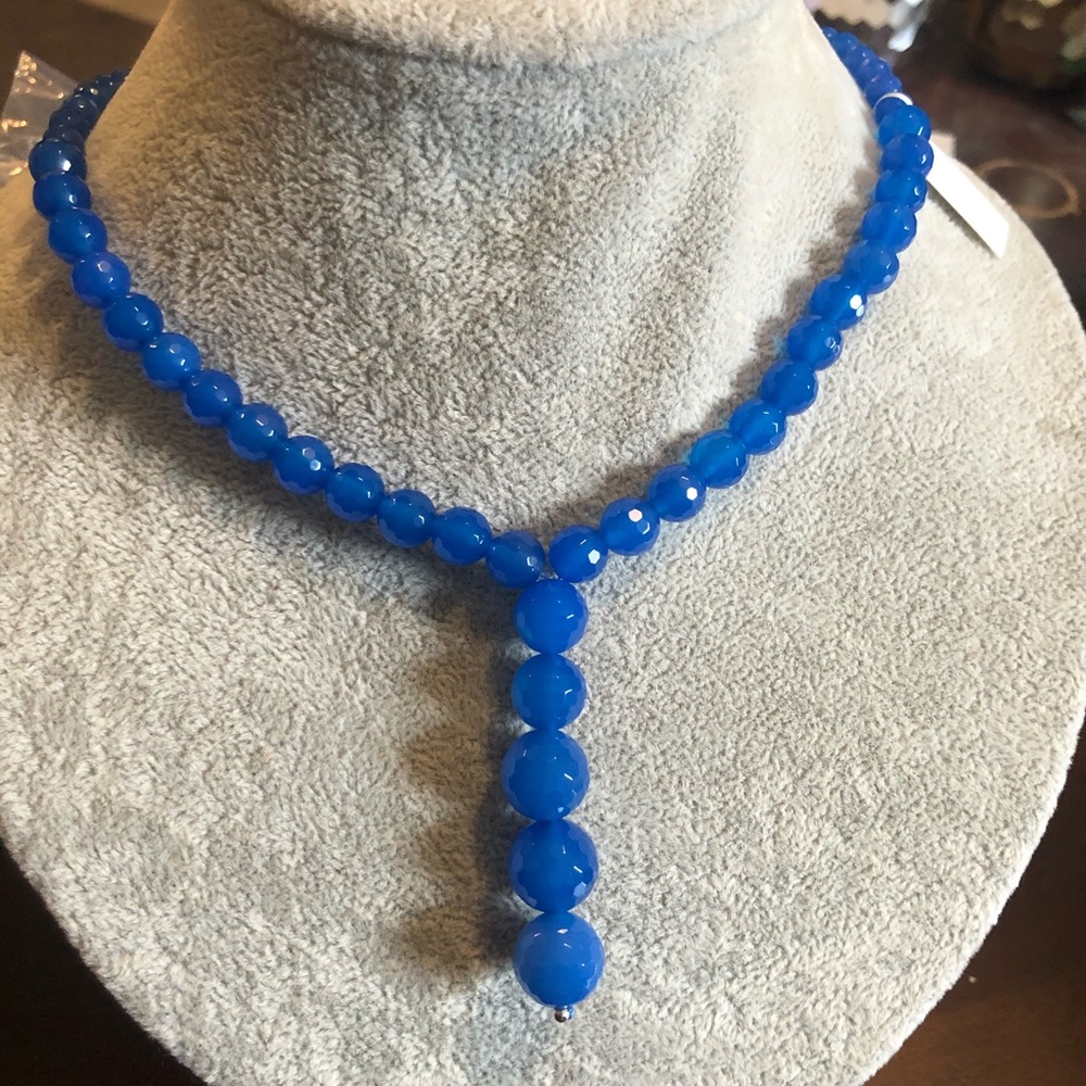 Genuine Blue Chalcedony Bolo Necklace